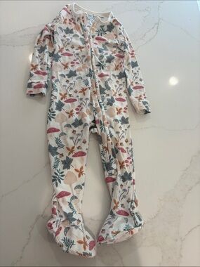 Cream Mushroom & Floral Footed One-Piece Pajamas